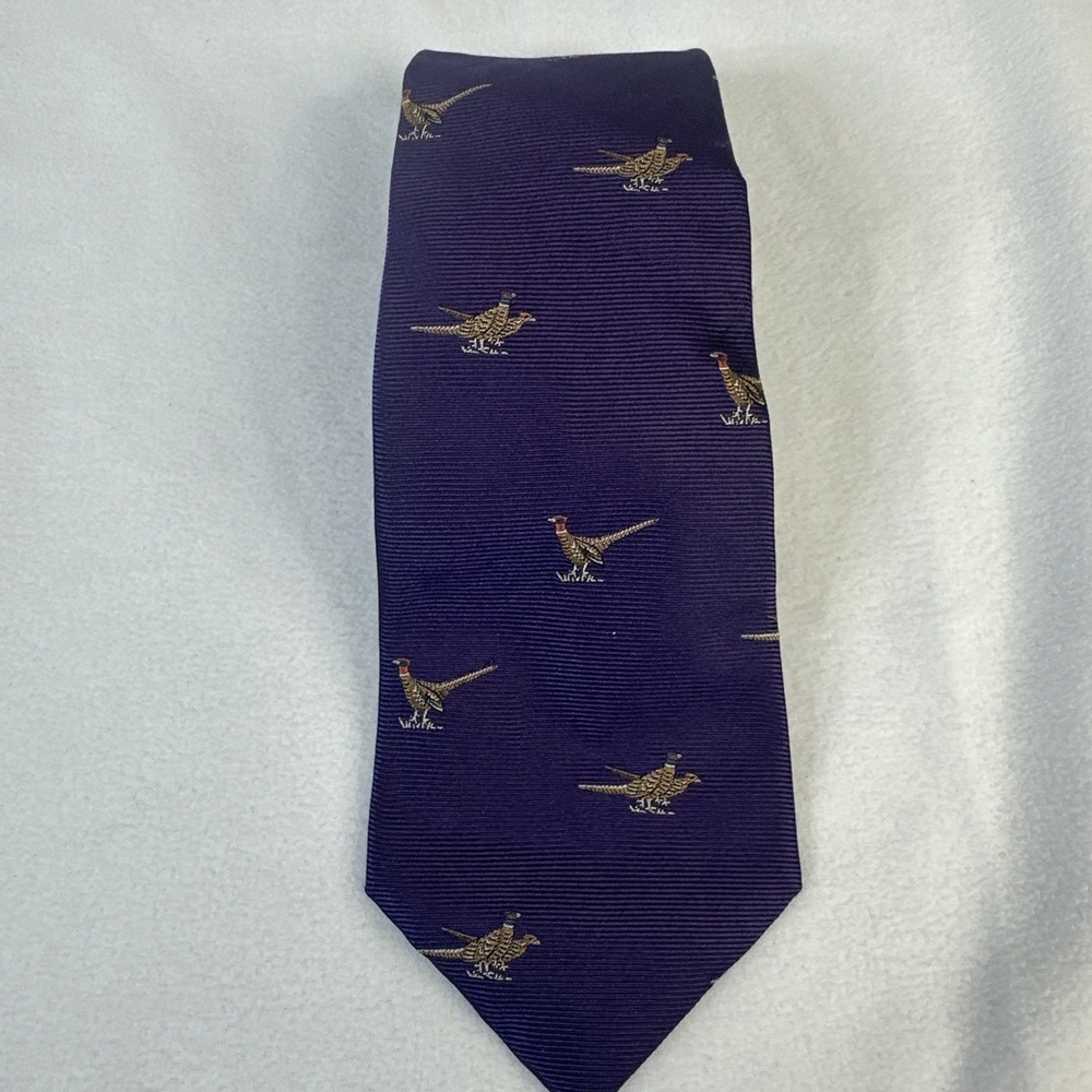 J Crew Tie Silk Purple Pheasant 4" Wide 60" Long Italy